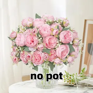 Peonies Artificial Flowers, Silk Faux Peonies Bouquet, Fake Silk Floral Arrangements, Centerpieces for Home Wedding Party Decor (4/8pcs)