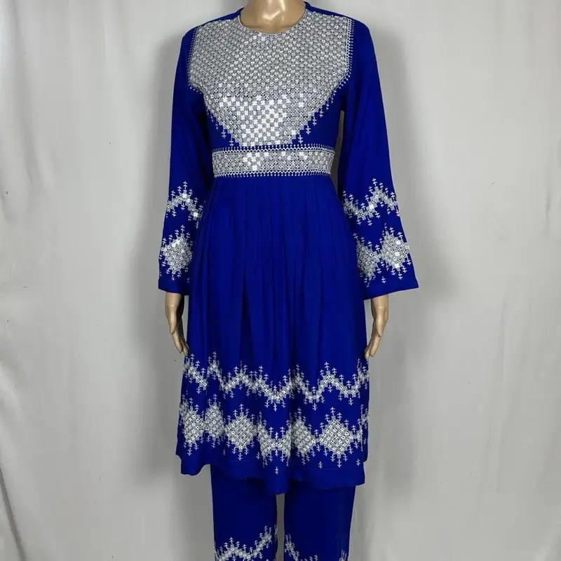 Hazaragi Dress for Women Afghan Tradtional Shisha Embriodery 100% Cotton Two-Pieces with Pants لباس هزارگی زنانه شیشه