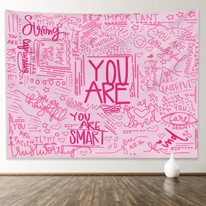Quote You Are Wall Tapestry Pink Inspirational Classroom Kids Tapestries Wall Hanging Motivational Positive Affirmations Saying Aesthetic Tapestry for Bedroom Dorm
