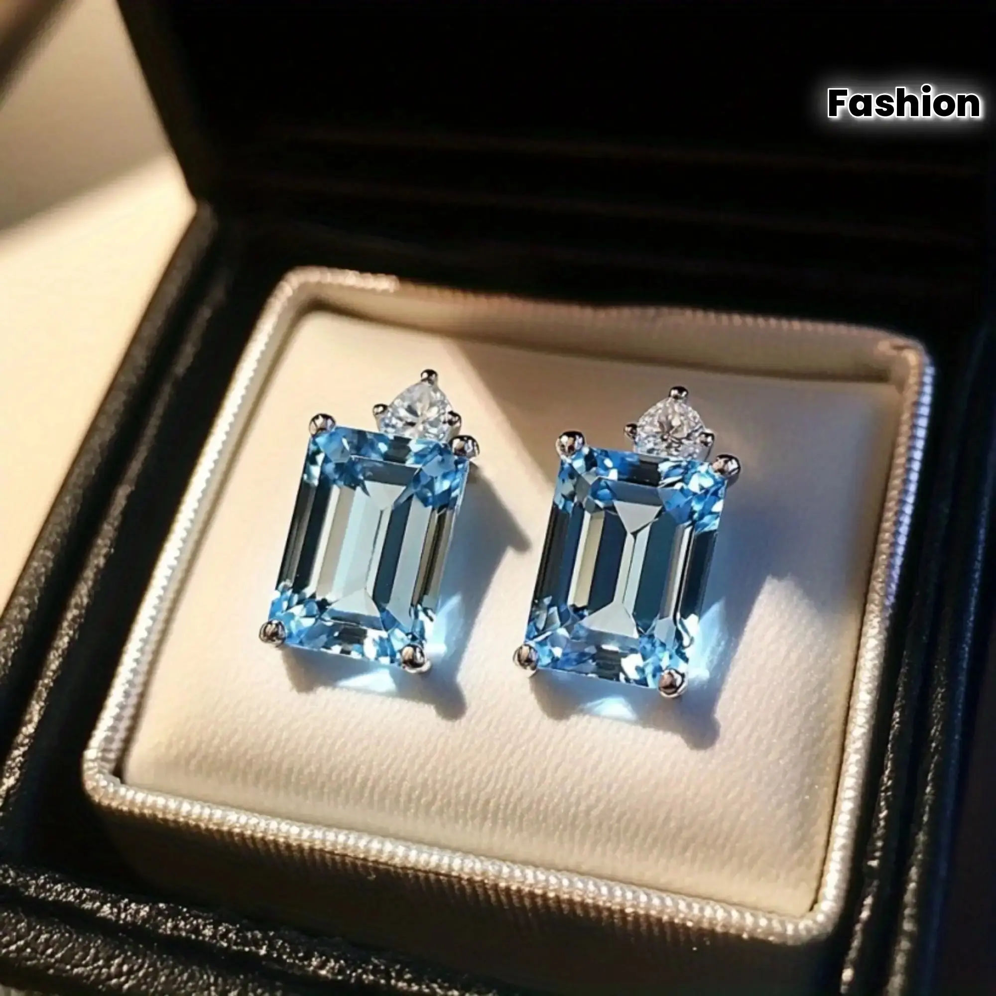 Elegant Square Stud Earrings in S925 Sterling Silver with Sparkling Blue Cubic Zirconia for Women, Party & Holiday Gifts