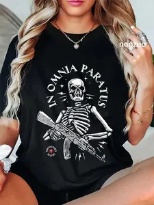 100% Cotton Unisex Death Warning - Ready For Everything - Skeleton AK-47 T-Shirt