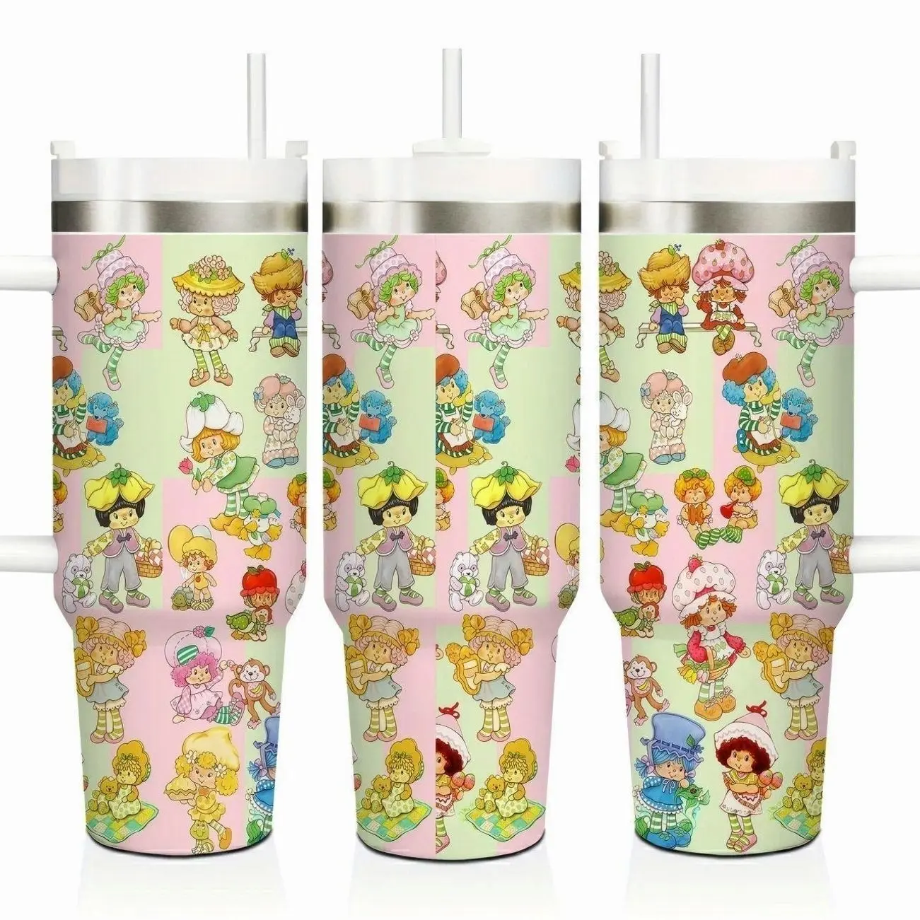 Strawberry Shortcake 40oz Tumbler with Handle Straw Leak Proof Kawaii Water Bottle Car Cup Holder Friendly Vacuum Insulated Travel Mug Ice Cold 24H Reusable Stainless Steel Metal Flask Birthday Gift 2026