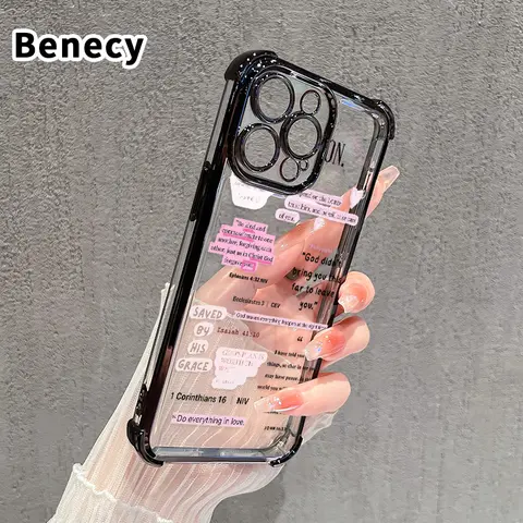 Electroplated Four Corner Anti-Fall Jesus' Grace Words Pattern Phone Case for iPhone 17 16 Pro Max 15 Plus 14 13 12 11  Air E Shockproof Transparent Protective Cover