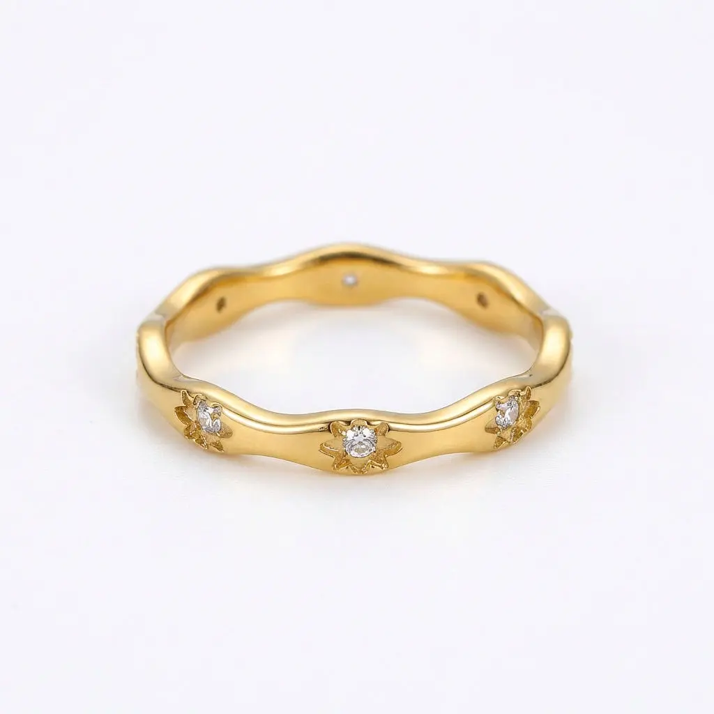 Gold-Plated Copper Band Ring with CZ Accents