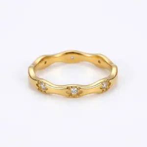 Gold-Plated Copper Band Ring with CZ Accents