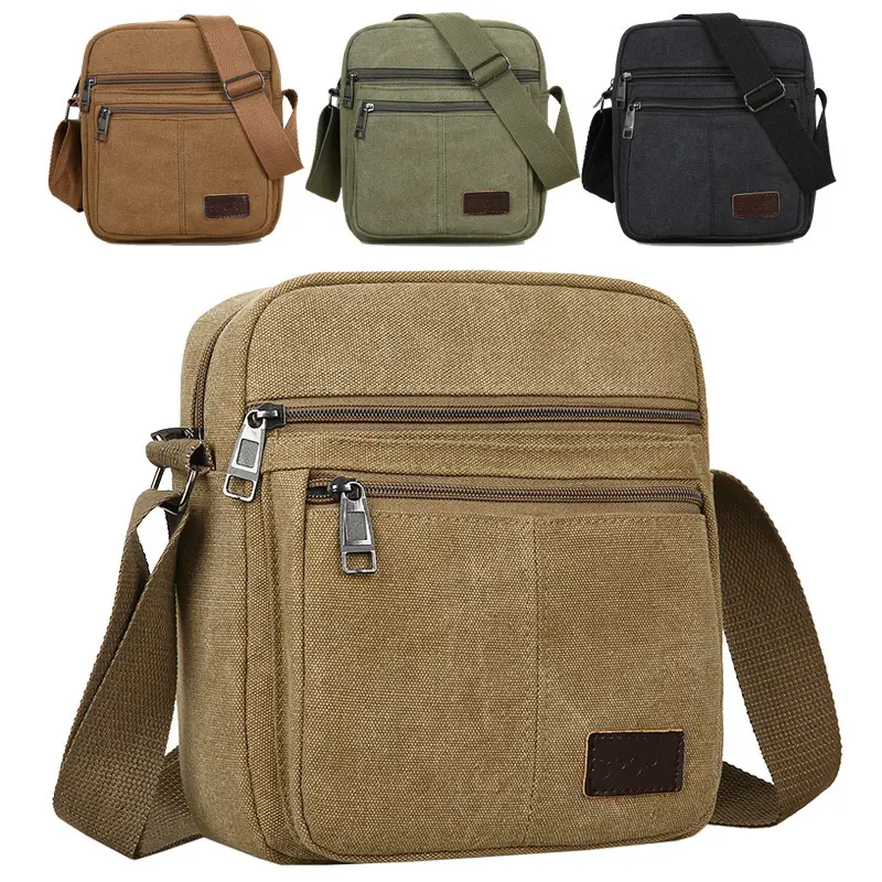 Men's Canvas Crossbody Bag, Casual Small Shoulder Messenger Bag, Durable Multi Pocket Sling Purse, Lightweight Cell Phone Bag for Travel Work Daily Outdoor