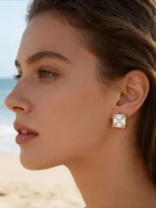 Stainless Steel Vacuum Plated 18K Zirconia Square Stud Earrings Small Sugar Cube Earrings Hypoallergenic Fashion Jewelry