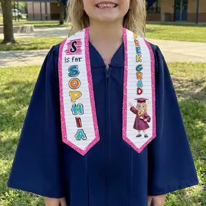 Personalized Preschool Graduation Stole for Girls & Boys 2026 – Custom Name Kindergarten Graduation Sash with Glitter Colors & Cute Character