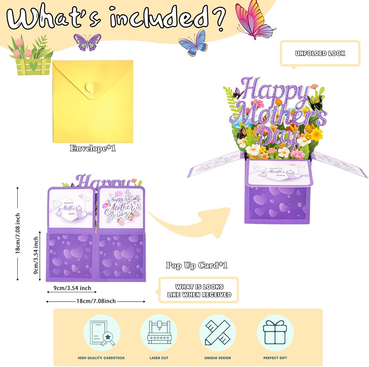 3D Pop Up Mothers Day Card Happy Mothers Day Pop Up Flower Bouquet Card with Envelope Mother's Day 3d Greeting Card Mother's Day Pop Up Card Gifts for Her Wife Mom Grandma Aunt Daughter