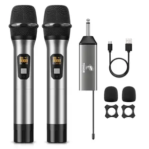 TONOR Wireless Microphone TW630, UHF Dual Cordless Metal Dynamic Mic System, 200ft Range, 15 Channels, Rechargeable Receiver, USB Charging