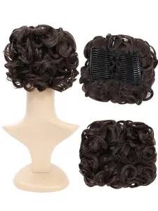 Short Messy Curly Dish Hair Bun Extension Easy Stretch hair Combs Clip in Ponytail Extension Scrunchie Chignon Tray Ponytail Hairpieces (Dark Brown-4#)
