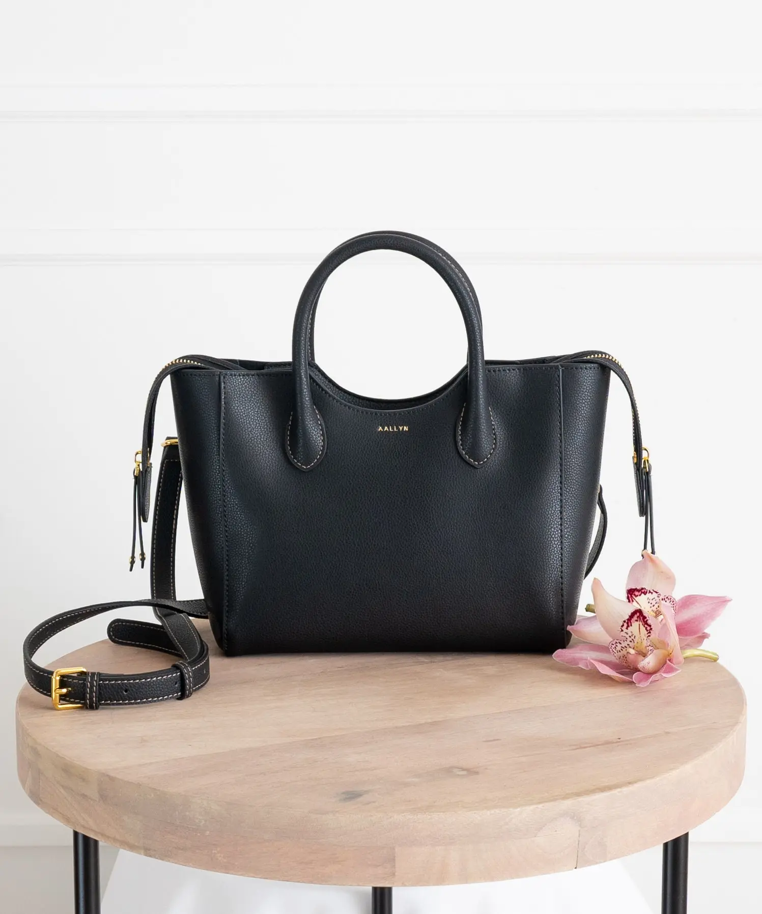 Black - Lilly Satchel - Genuine Leather Purse - Crossbody Shoulder - High Quality, Durable, Minimal & Modern (USA Seller) AA1-007-01-FAX
