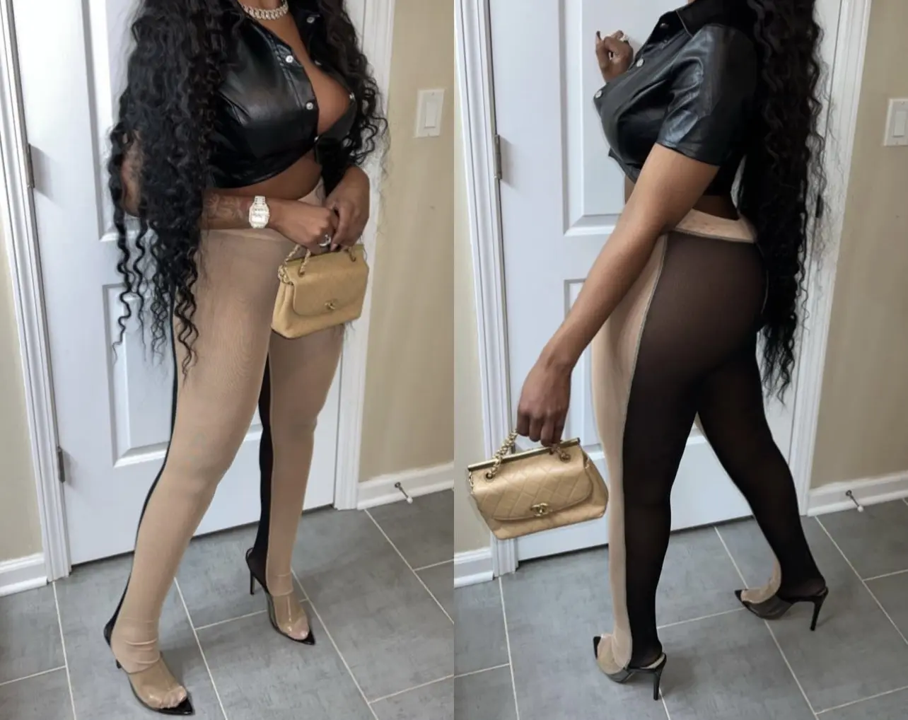 Nude and Black Mesh Tights for Women - Fashionable and Comfortable