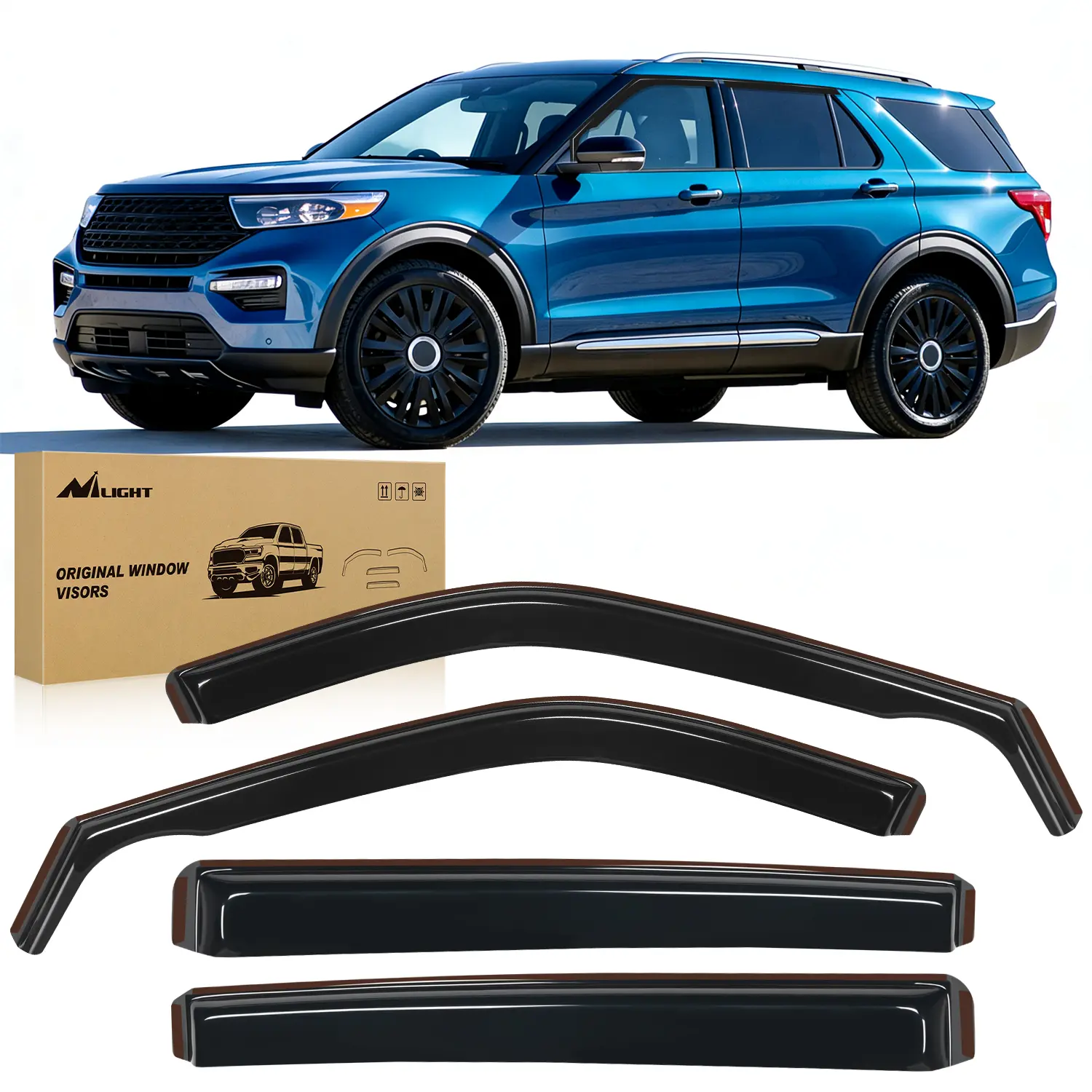 Nilight Automotive Side Window Visors - 4PCS Acrylic Rain Guards with Visor Clips, In-Channel Sun Protection Vent Deflectors for Ford Explorer 2020-2024, Car Exterior Accessories, 4 Pcs Rain Guards