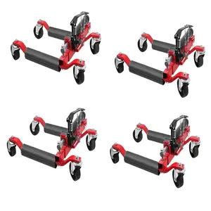 4 Pcs Car Wheel Dolly with Hydraulic Tire Jack, 1500 LBS Capacity Trailer Dolly for Vehicle Positioning for Truck RV Trailer, Red