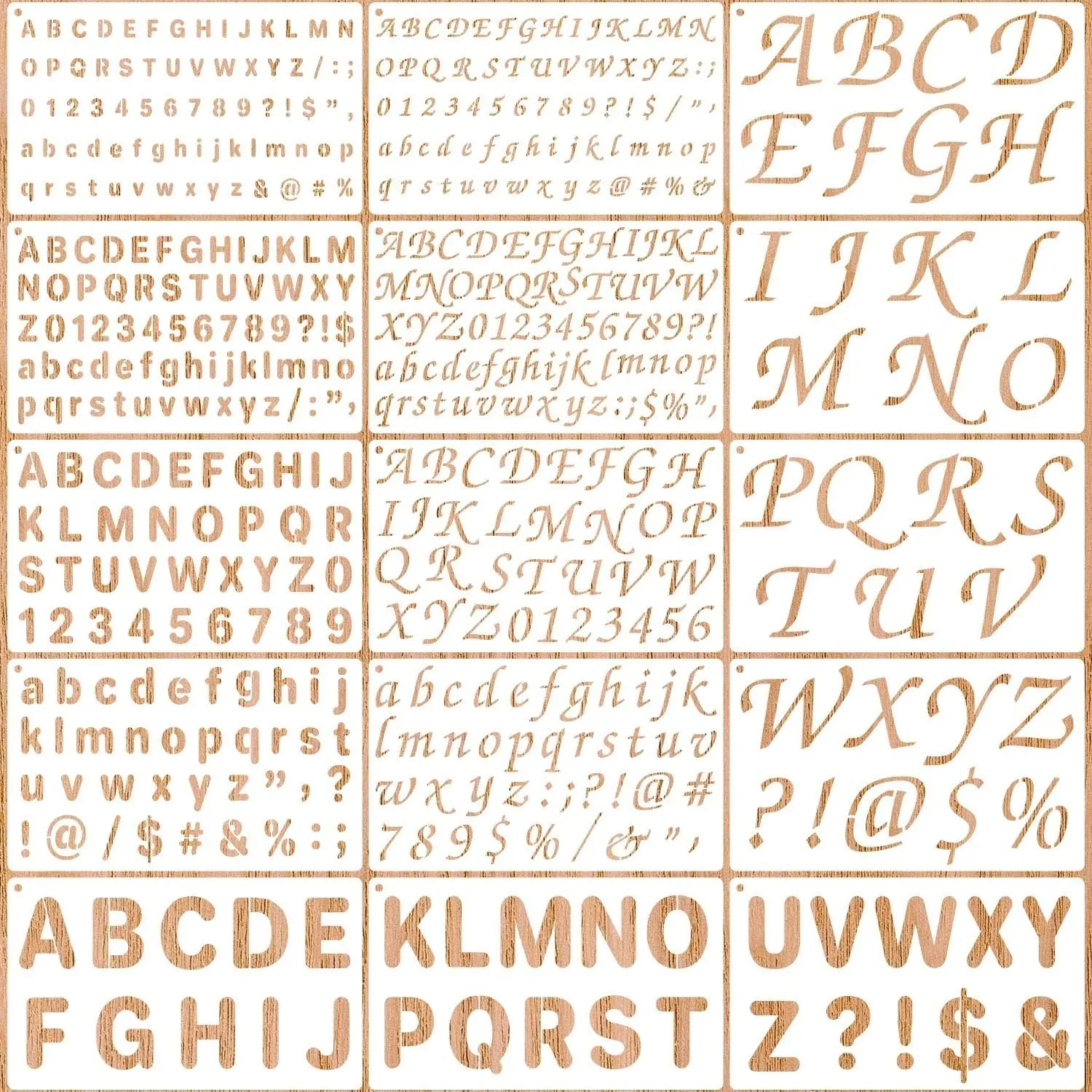 Reusable Plastic Alphabet & Number Stencil Sheets Scrapbooking Set - 15-Pack with 0.5, 0.75, 1, 2 in Sizes, Washable, Easy to Use, Easy Organization, Lightweight, Default Convenient Storage, No Excess Bulk, Versatile for DIY & Scrapbooking Projects