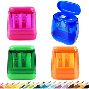 Pencil Sharpeners, Manual Pencil Sharpeners, 4PCS Colorful Dual Holes Pencil Sharpener with Lid, Portable Pencil Sharpener for Kids Adults School Office