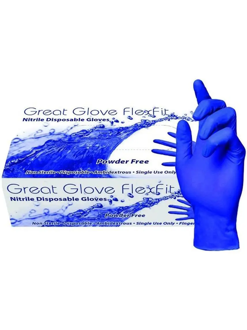 Great Glove FFNM50010 FlexFit Soft Nitrile Disposable Cleaning Gloves - Food-Safe, Industrial-Grade, Powder-Free, Flexible - for Military, Warehouse, Jail, Corrections, Nail Salon Use - Medium, 2000 Pieces (200 Per Box), Ambidextrous Cleaning Gloves