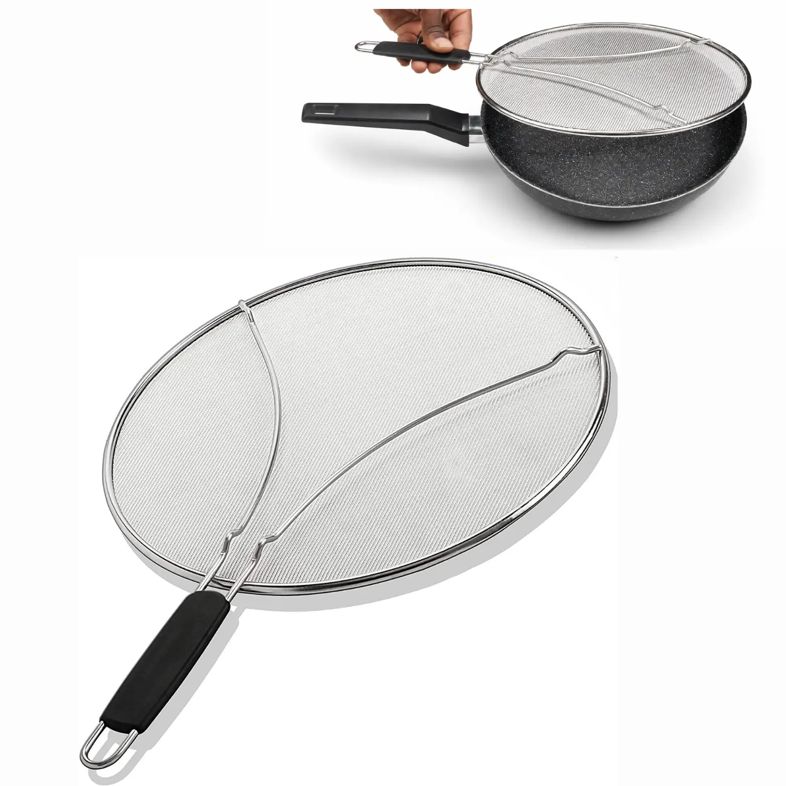 Splatter Screen for Frying Pan - 13 Inch Stainless Steel Grease Splatter Guard - Cover Oil Splash when Sizzling Bacon, Cooking Fried Chicken or Popcorn