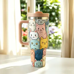 40oz Cat Insulated Tumbler, Pink Cat Cup Gifts for Women Girls, Funny Cats Tumbler, Cats Water Bottle for Gym Office Travel, Mothers Day Birthday Ideal Gifts for Cats Lovers
