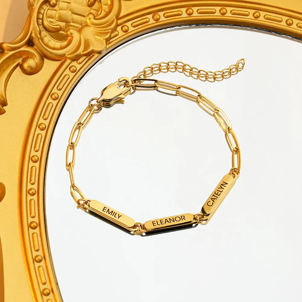 AS034 Personalized Gift Women Bracelet Golden Steel Color New Stainless Steel Engraved Names Customized Birthday Mom's Couples Day Gift