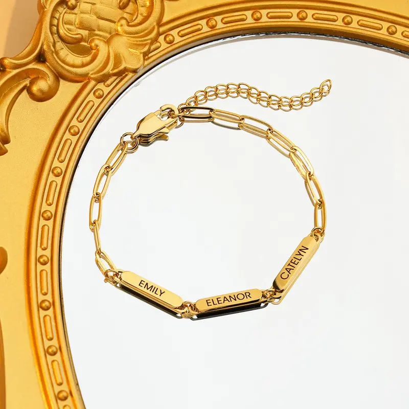 AS034 Personalized Gift Women Bracelet Golden Steel Color New Stainless Steel Engraved Names Customized Birthday Mom's Couples Day Gift
