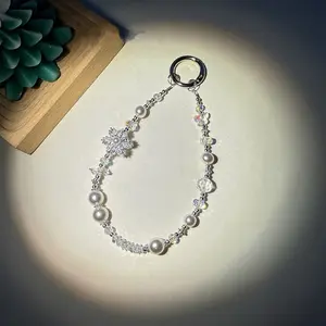2026 Christmas Snowflake Pearl Bag Pendant, Sparkling Crystal Phone Strap Keychain, Universal Winter Style Gift for Her