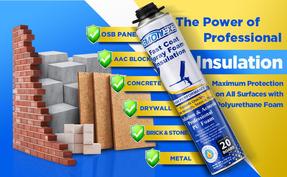 Spray Foam Insulation Kit 240 Board ft/Sq.ft, Closed Cell Wide Polyurethane DIY Spray Foam for Walls,Ceilings,Attics and Garage Doors  -Thermal & Soundproofing, Included Gun & Cleaner(12 Pack×25.4oz)