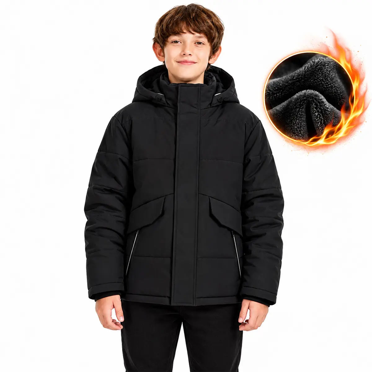 Boys Winter Jacket, Waterproof Fleece Lined Hooded Puffer Coat, Heavy Warm Windproof Snow Ski Outerwear for Fashionable Kids