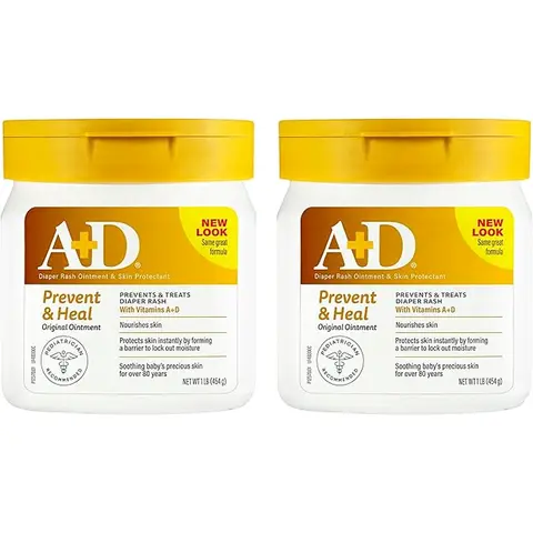A+D Original Diaper Rash Ointment - Prevents & Protects Diaper Rash - Moisturizing Skin Protectant With Vitamins A & D - Healing Skin Ointment for Dry and Cracked Skin - 16oz 2 Pack