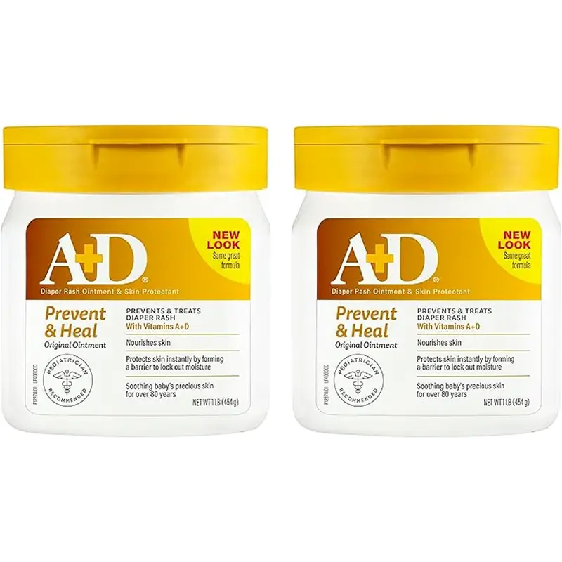 A+D Original Diaper Rash Ointment - Prevents & Protects Diaper Rash - Moisturizing Skin Protectant With Vitamins A & D - Healing Skin Ointment for Dry and Cracked Skin - 16oz 2 Pack