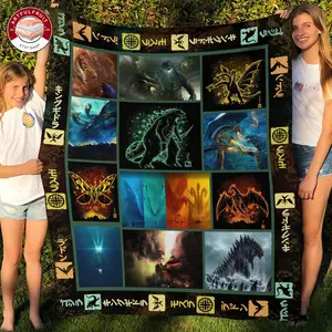 Godzilla King Of The Monsters Fleece Blanket, Premium Sherpa Blanket, Godzilla Blanket, Godzilla Lover Gift, Monster Blanket