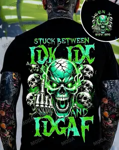 Chaosmoda Generation X Stuck Between Idk Idc Idgaf Custom Year Skull Graphic Tee