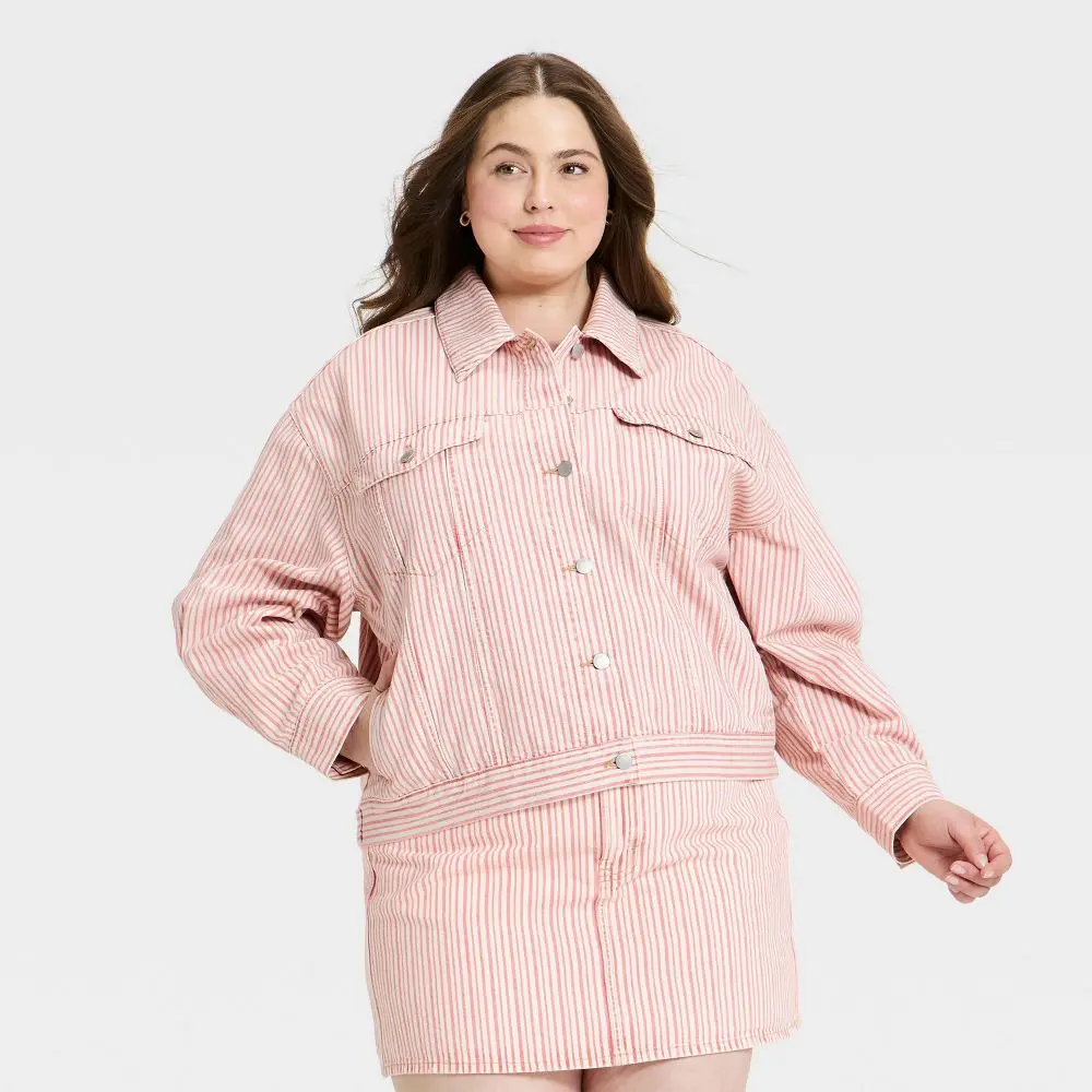 Women's Stripe Denim Jacket - Universal Thread Red/White 2X