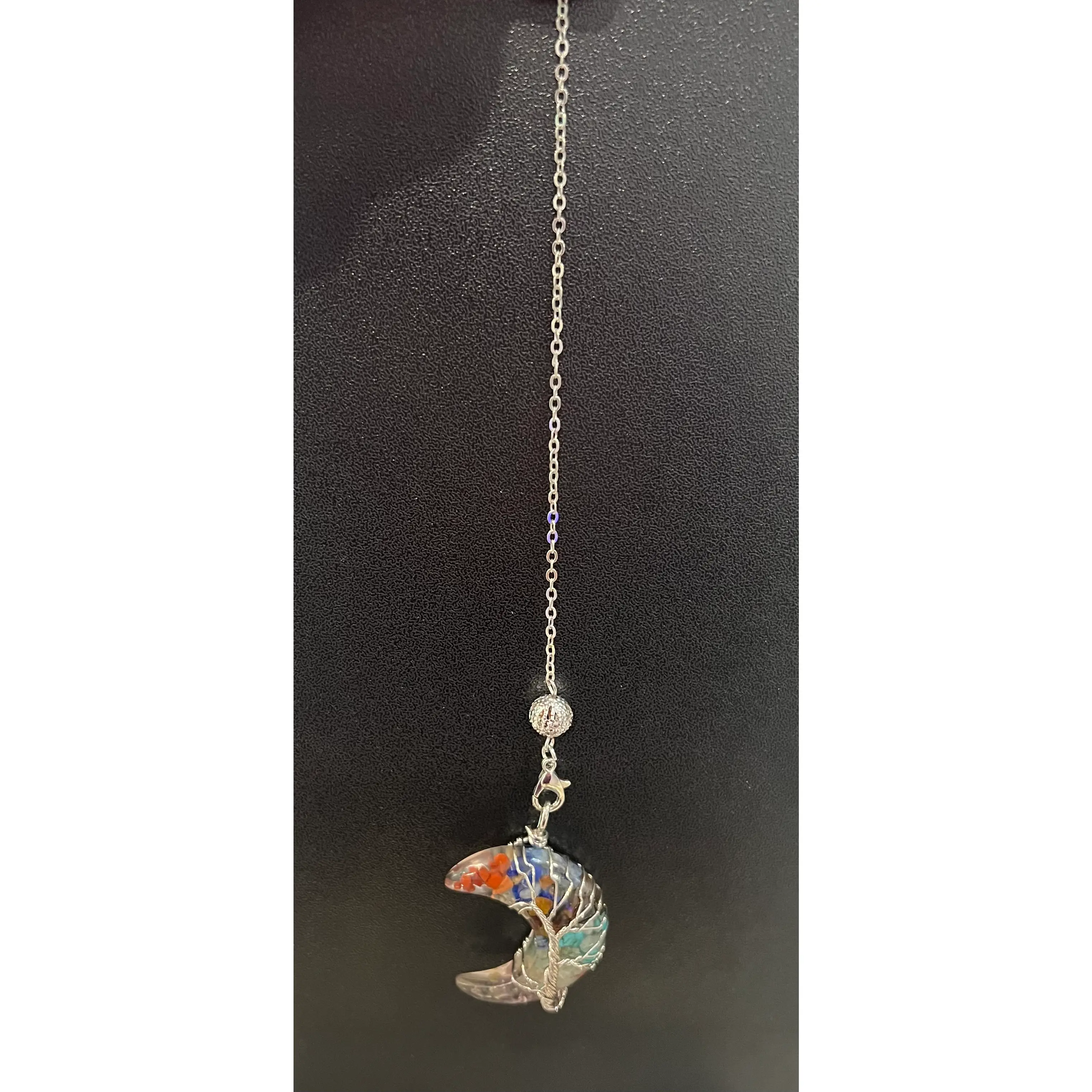 7 Chakra Hexagonal Divination Pendulum, Crescent moon Pendulum, Chakra Cresenvr