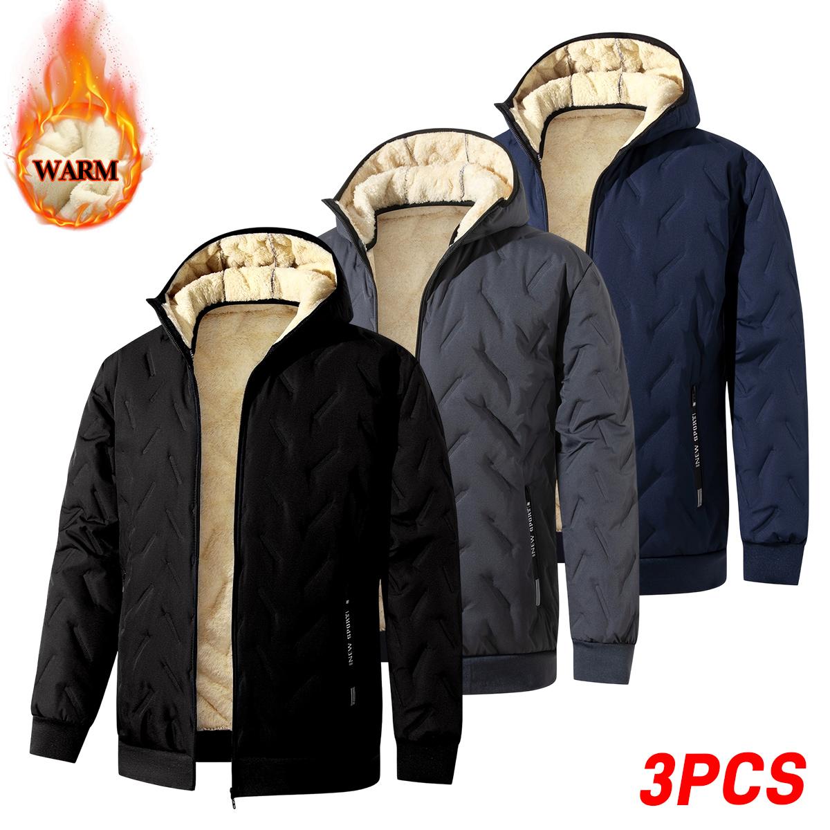 Men's Padded Hooded Jacket - Menswear Top with Full-Zip Fleece Lining, Side Pockets, Poly Fabric, Lightweight Non-Bulky Casual Design - Ideal for Freezing Mornings, Camping, Jackets, Tops