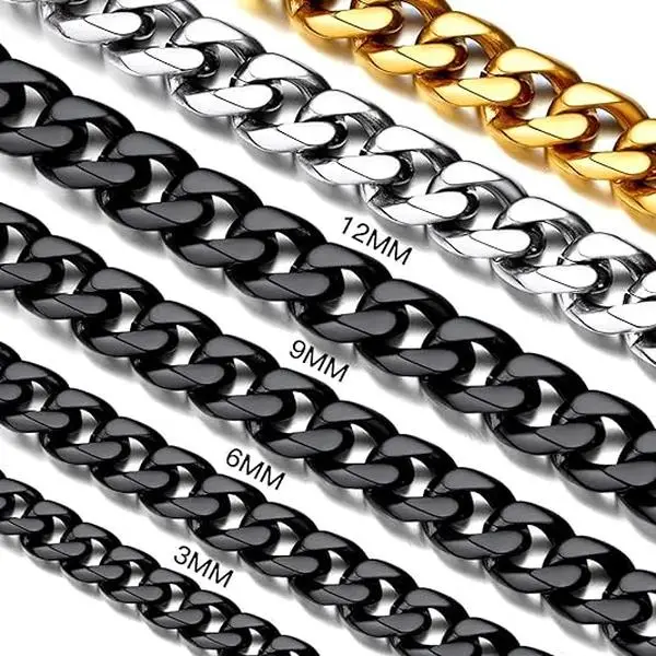 FaithHeart Miami Curb Cuban Link Chain 3mm 6mm 9mm 12mm Stainless Steel