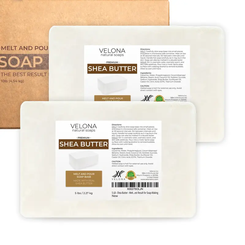 Velona 10 LB Melt and Pour Shea Butter Soap Base - SLS/SLES-Free, Glycerin-Infused, Natural Ingredients Body Care Cleanser, Scent-Ready for Handmade Luxurious Bars, Moisturizer for Hydrating Skin Repair
