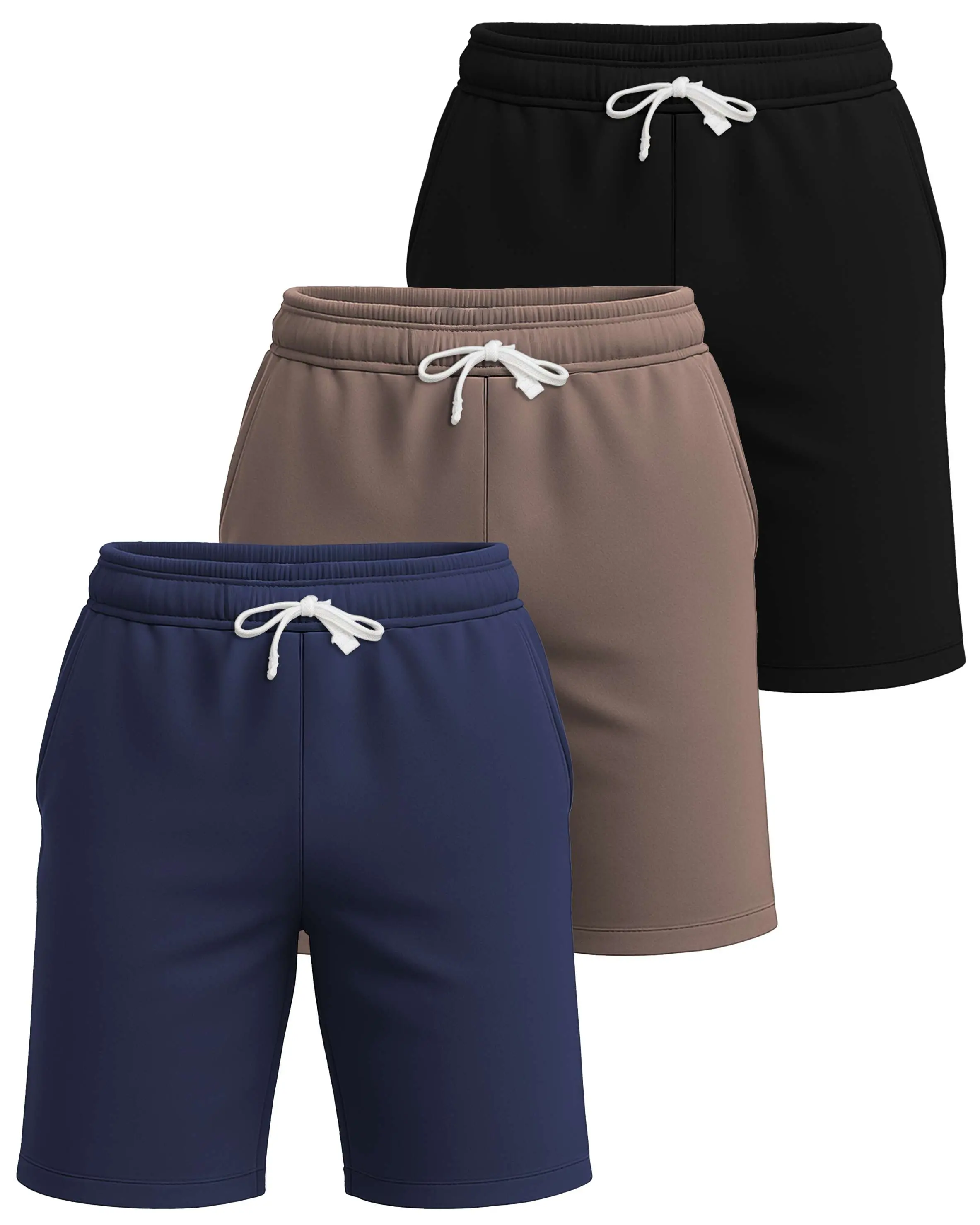 Real Essentials 3 Pack: Men's Cotton 7" French Terry Lounge Sweatshorts – Gym Casual Shorts Pockets (Big & Tall Available)