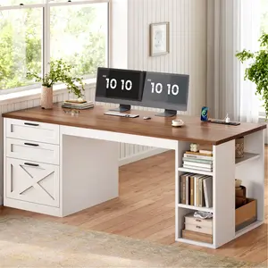 Sedeta 55.1" Modern Farmhouse Adjustable Corner Executive Desk - Commercial Office Furniture with 3 Drawers, File Drawer, Storage Shelves, Power Outlet for Home Use, Adjustable Corner Desk