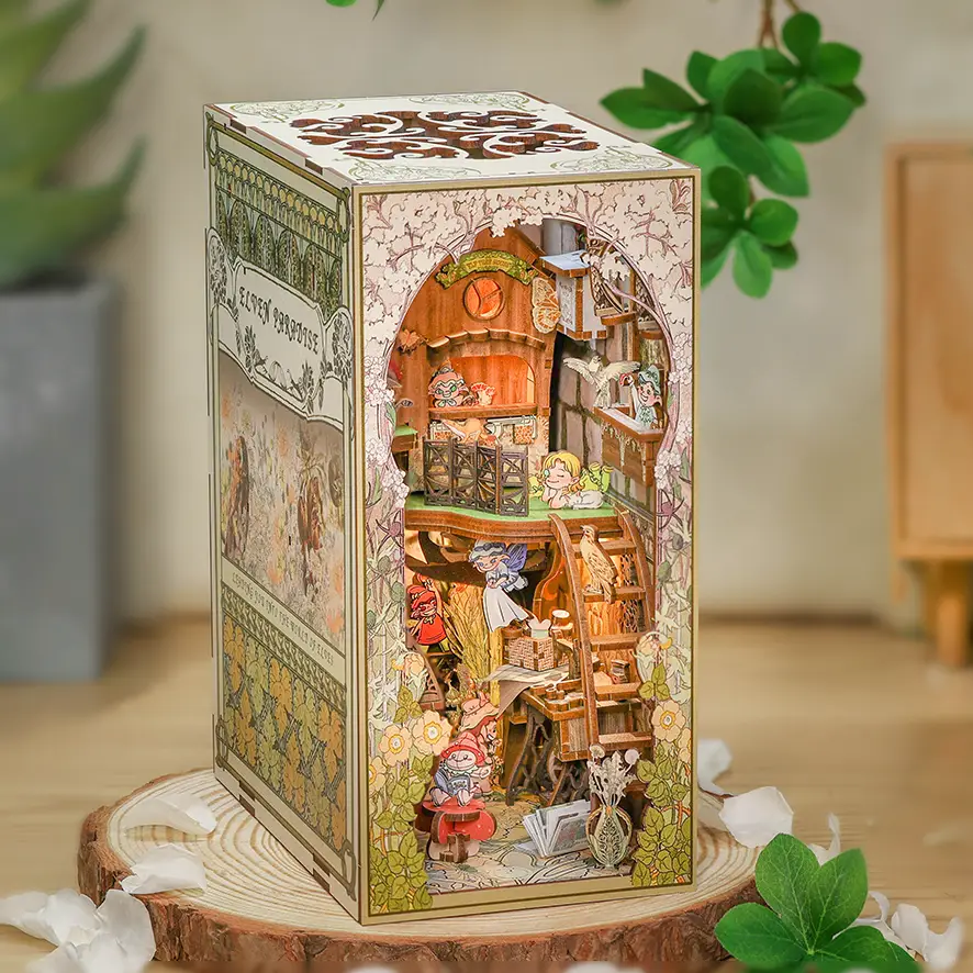 CUTEBEE DIY bookcase with LED lights. Creative DIY toys. Bookcase decoration. Holiday gift with LED lights,cover dust(ELFLAND)