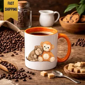 Baby Monkey Plush Mug – Viral Punch Monkey Meme Mug – Cute Animal Lover Gift