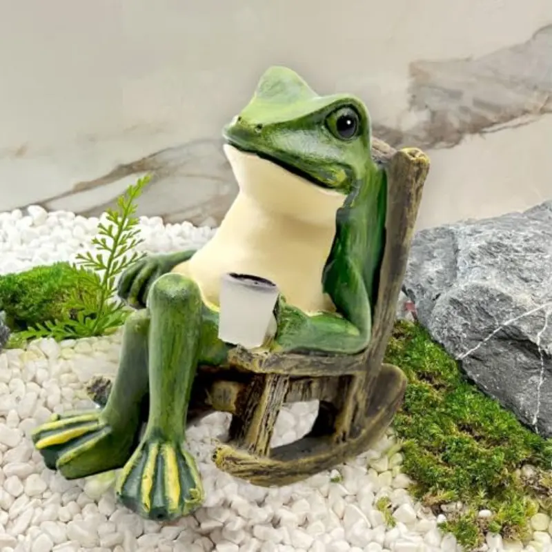Solar Powered Garden Frog Statue with LED Lights, Solar Lighted Garden Decorative Lighting, Creative Outdoor Decor, Yard Sculpture Lamp, Solar Landscape Lights, Garden Glow Light for Gardens, Patios, Lawns