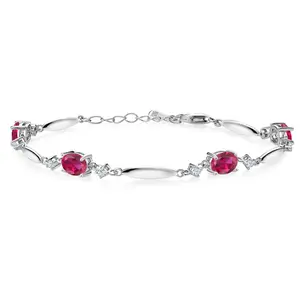 Gem Stone King 925 Sterling Silver Gemstone Birthstone Tennis Bracelet For Women | Oval 7X5MM and 2MM Round Accent Stones | 6 Inch + 1 Inch Extender | Fine Jewelry for Her Mom Wife