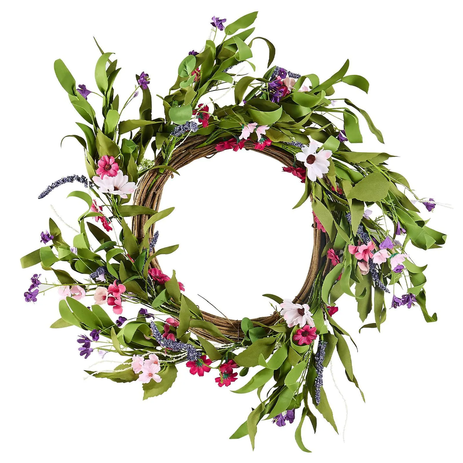 22 In Washable Silk Decorative Flower Wreath, Pink-Green, Adorned with Daisy Flowers, Baby's Breath, Buds, Leaf Ornaments, All-Seasons Home & Outdoor Wall Decoration for Weddings#BacktoSchool