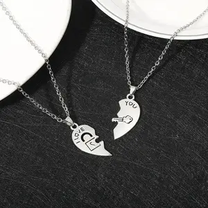 Lock Key 2pcs Couple Heart Puzzle I Love You Pendant Couple Necklace Pendants Necklaces for Lovers Valentine's Day Jewelry Gifts