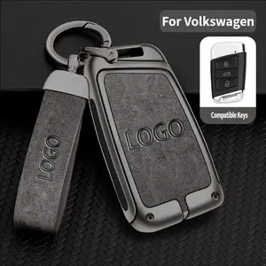 Metal key fob protective cover compatible with FOR Volkswagen Jetta, Tiguan, Atlas, Arteon, Taos, Golf, Passat B8, and CC models, includes keychain — a key protection accessory