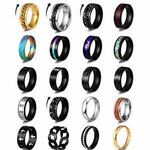 20PCS Stainless Steel Fidget Rings for Men Women Non Tarnish - Anxiety Relief Smooth Black Spinner Ring Set Mens Wedding Band Daily Engagement Promise Rings Jewelry Gift Comfort Fit Size 7-13