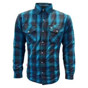 Protective Flannel Shirt For Men - Grey and Aqua Blue Plaid with Pads