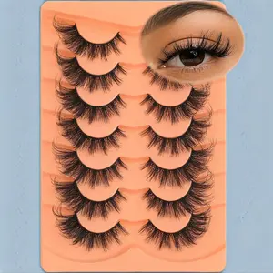 7 Pairs Fox Eye False Eyelashes, Fluffy Fur Look, Natural Appearance, Wispy Cat Eye Lashes, Eyelash Extension, Thick Lashes, 18mm Russian Strip Lashes Cosmetic
